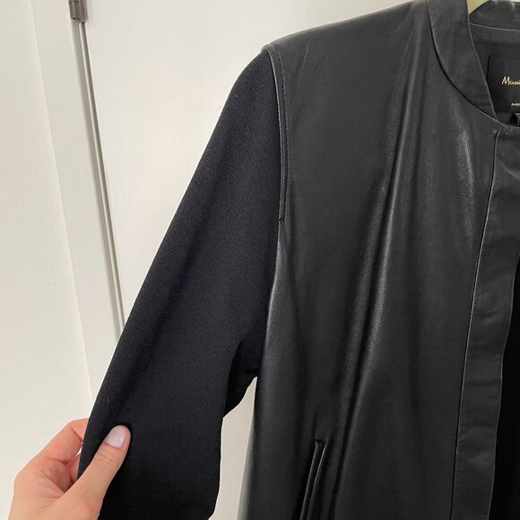 Massimo Dutti Black Nappa Leather Bomber with Fabric sleeves - US L - Picture 6 of 6